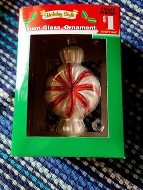 PepperMint Glass Ornament with Red Glitter Accent